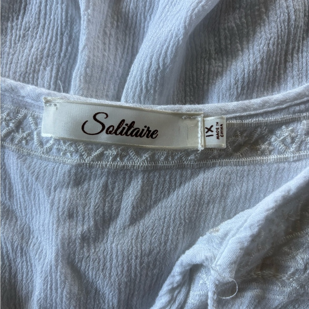 Solitaire White Smocked Tie Front Blouse - Picture 5 of 6